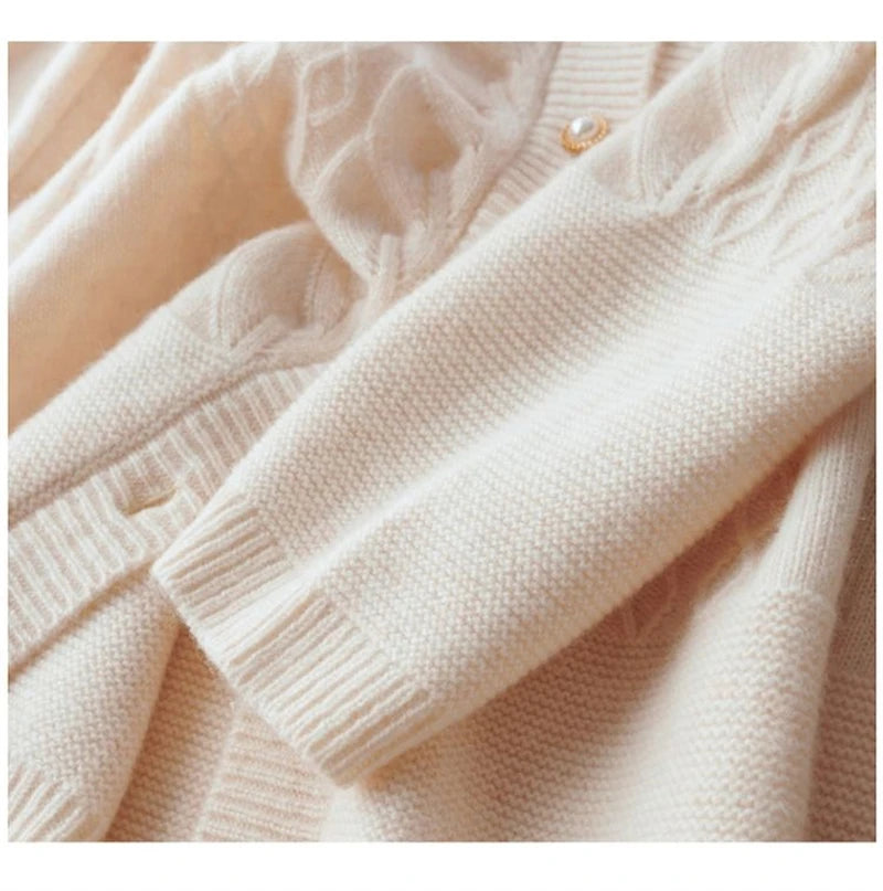 Cashmere Sweater Cardigan Women Single Breasted Long Sleeve Elegant Vintage Jumper Solid Wool Knitted Autumn Winter Outwear