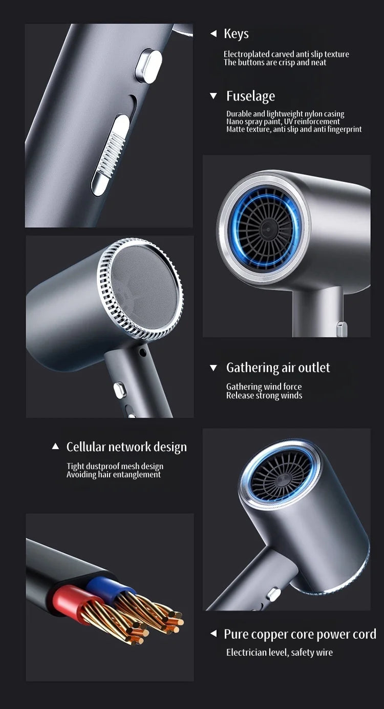 New Hair Salon Hair Dryer EU/UK Plug High-Power Quick Drying Net Red Blue Light Hair Salon Home Silent Hammer Hair Dryer