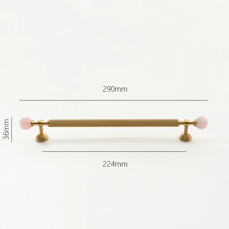Pink Rose Quartz + Brass Cabinet Pulls,Natural Crystal Ball Knobs for Kitchen Cupboard Dresser Wardrobe, Gold Furniture Hardware