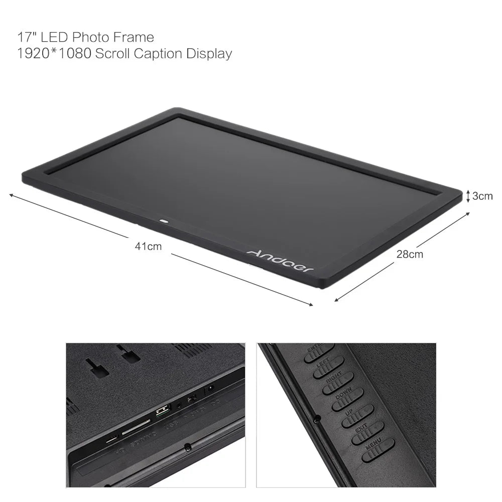 Andoer 17inch LED Digital Photo Frame 1080P Electronic Picture Frame MP3 MP4 Video Player Clock Calendar with Remote Control