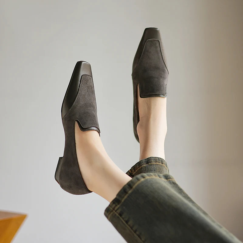 2025 NEW Autumn Women Loafers Genuine Leather Women Shoes Square Toe Chunky Heel Shoes Women Pumps Soft Ladies Shoes