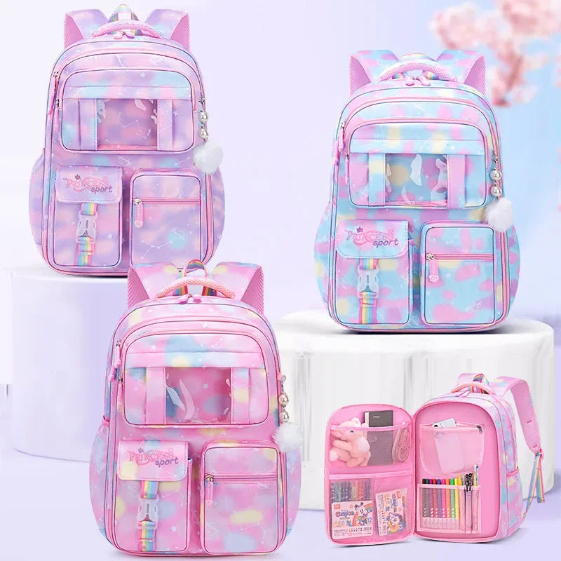 New Schoolbag Student Girls Children's Princess Refrigerator Door Backpack Spine Protector School Book Shoulder Bags cute