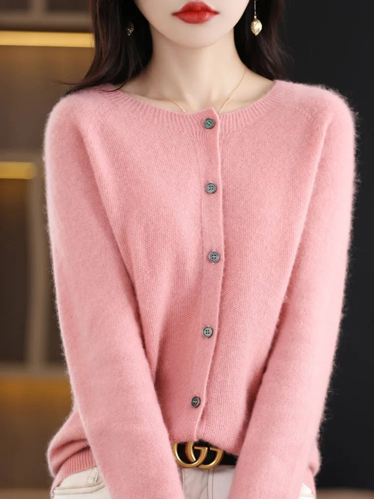 Women Cashmere Sweater 100% Merino Wool Knitted Cardigan Autumn Winter  Knitwear O-Neck Female  Solid Color Casual Fashion Top