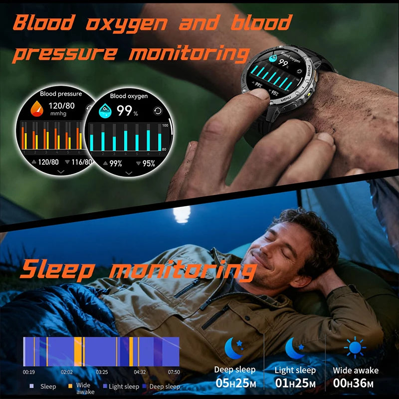 Smart Watch 1400mAh Battery 1.7'' IPS Screen 120+ Sports SOS Strobe Alarm IPX8 Waterproof LED Light BT Call Men Women Xmas Gift
