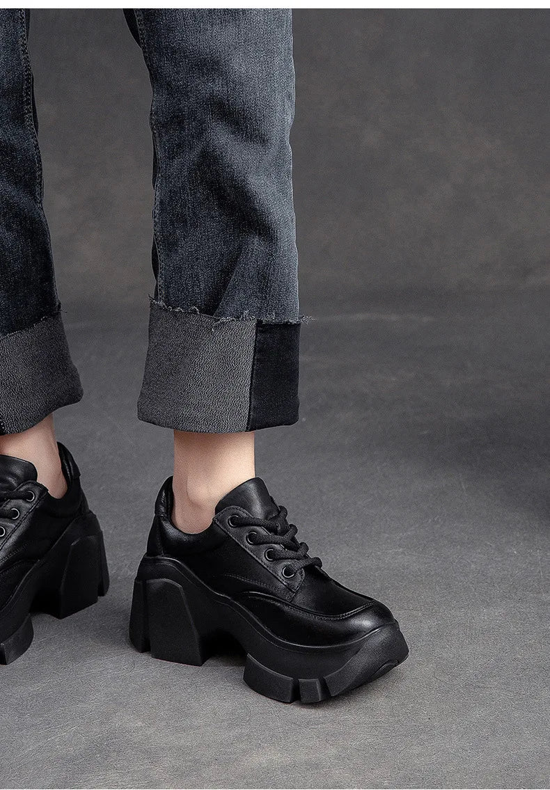 GKTINOO 2026 Women Shoes Handmade Retro 100% Genuine Leather Thick High Heel Chunky Platform Casual Height Increasing Shoes