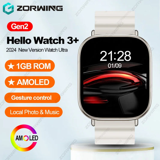 Hello Watch 3 Plus Gen2 AMOLED Smart Watch Men Gesture Control 1GB ROM Photo Album Local Music Smartwatch Ultra for Android IOS