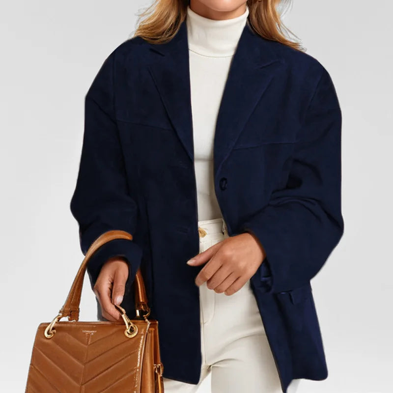 2026 Winter Women Elegant Jacket with Lapel Casual Single Breasted Pocket Long Sleeve Short Coat Street Overcoat Vintage Top