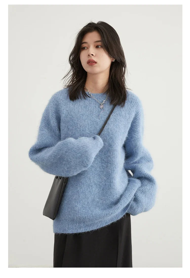 CHIC VEN Women Sweater Long Sleeve Pullover Solid Loose O Neck Soft Alpaca Female Tops Woman Knitwear Jumpers Spring Autumn 2024