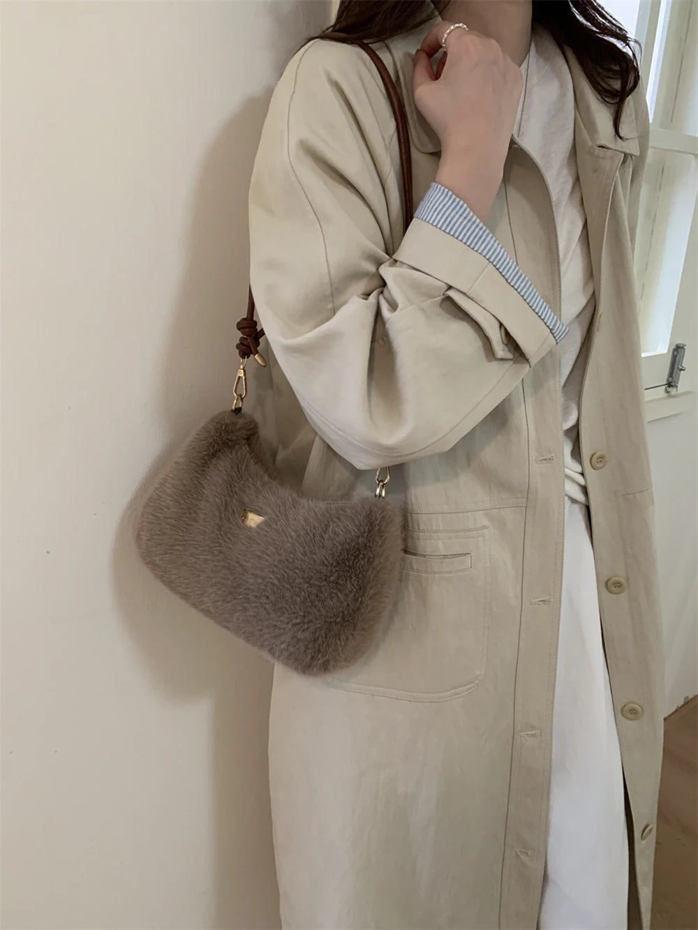MOODS Soft Plush Crossbody Bags For Women 2025 Winter Warm Latest Luxury Designer Handbags Casual Street Shoulder Hobo Bag Lady