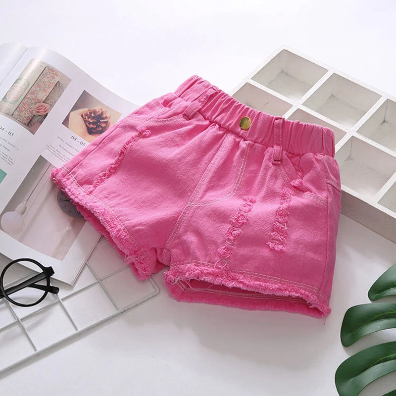 New Summer Girls Jeans Shorts Kids Clothes Baby Girl Cotton Hole  Denim Short Korean Toddler Casual Pants 3 4 6 8 10 12Y