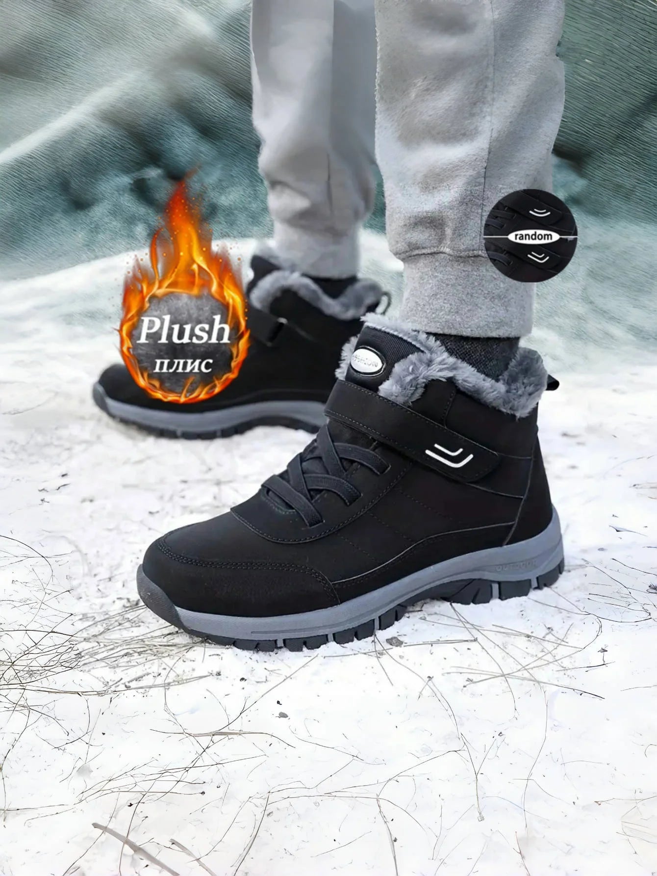 Fleece-Lined Warm Winter Snow Boots, Anti-Slip Shock-Absorbing, Stain-Resistant, Stylish Versatile Unisex Casual Shoes