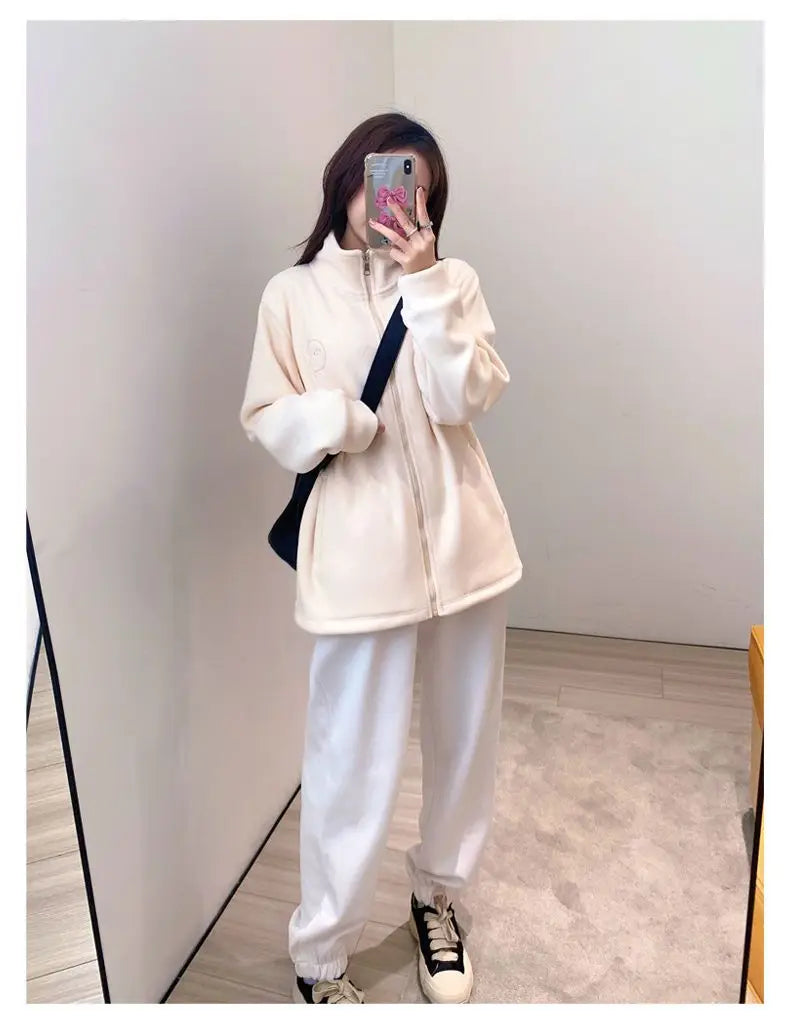 Fleece Jacket for Women in Autumn and Winter New Loose Lamb Wool Sweatshirt for Women Stand-up Collar Small Top