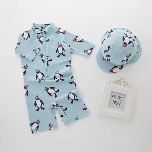 Brand Baby Boys Swimwears 1-7Y New Summer Kids Animal Penguin Unicorn Pattern Toddler Learning 2024 Swimming Bathing Suits