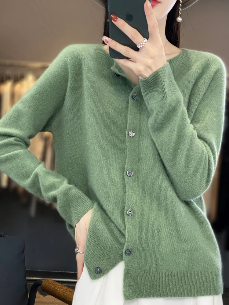 Women Cashmere Sweater 100% Merino Wool Knitted Cardigan Autumn Winter  Knitwear O-Neck Female  Solid Color Casual Fashion Top