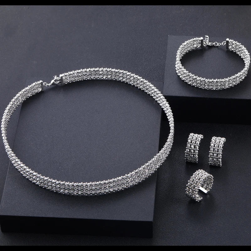 Janekelly 4pcs Bridal Zirconia Full Jewelry Sets For Women Party, Luxury Dubai Nigeria CZ Crystal Wedding Jewelry Sets
