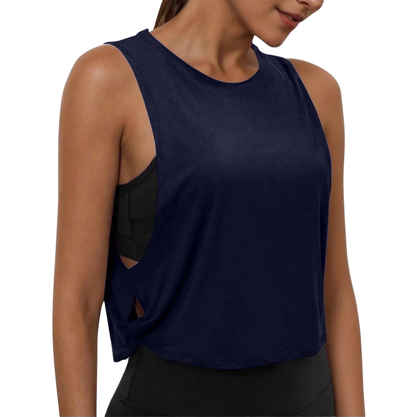 Women Sleeveless Yoga Tops Athletic Vest Breathable Blouse Cover Up Gym Workout Cool T-Shirt Running Short Tank Crop Top