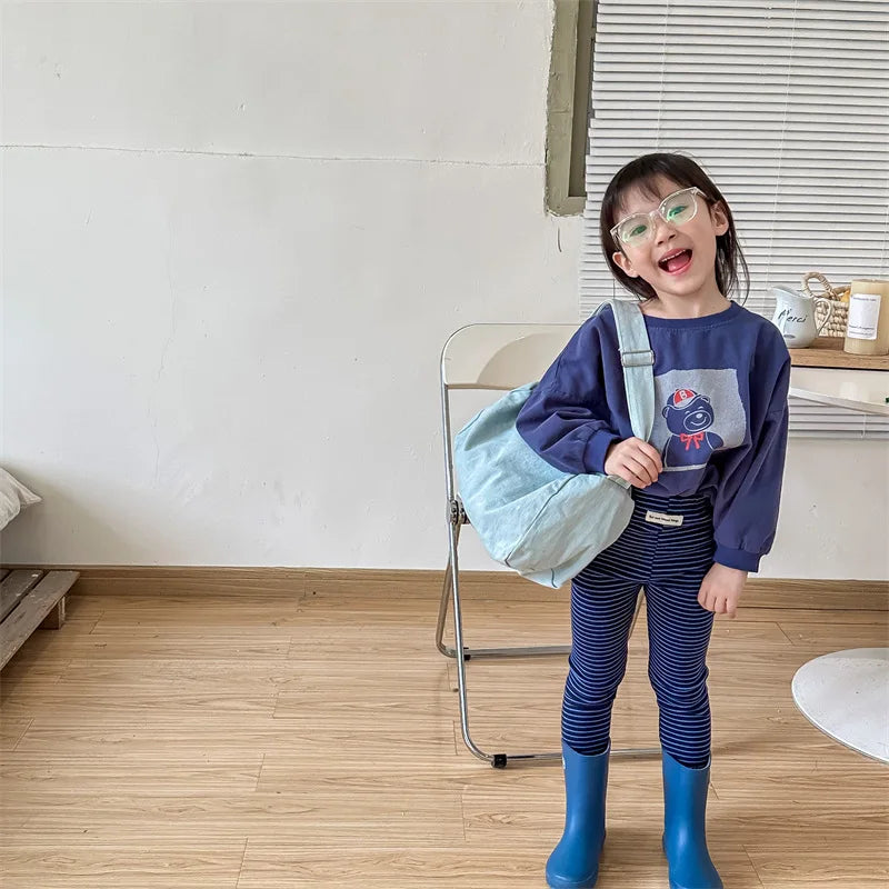 2023 New Spring Children Striped Leggings Cotton Boys Casual Pants Fashion Girls Leggings Kids Trousers Baby Clothes