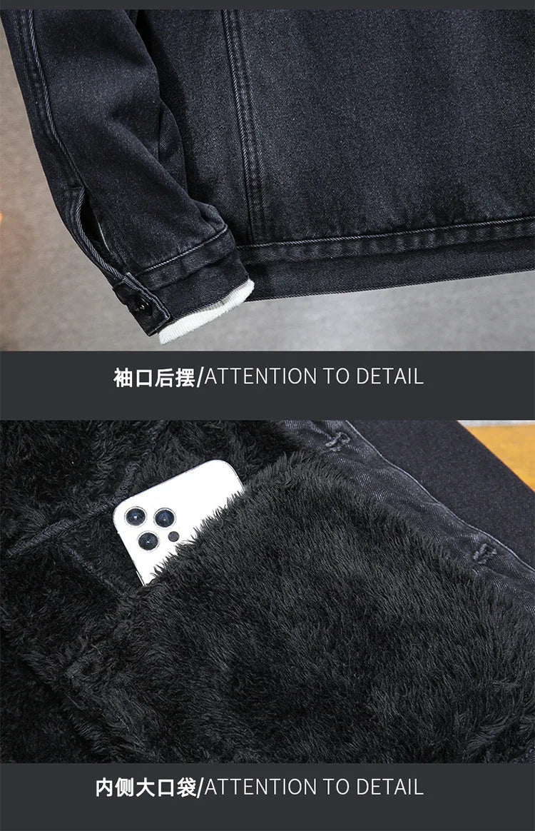 Thicker Winter Jacket Men Warmer Hooded Denim Lambswool Hooded and Padded Denim Jacket Imitation Lamb Wool Fleece Mens Clothes