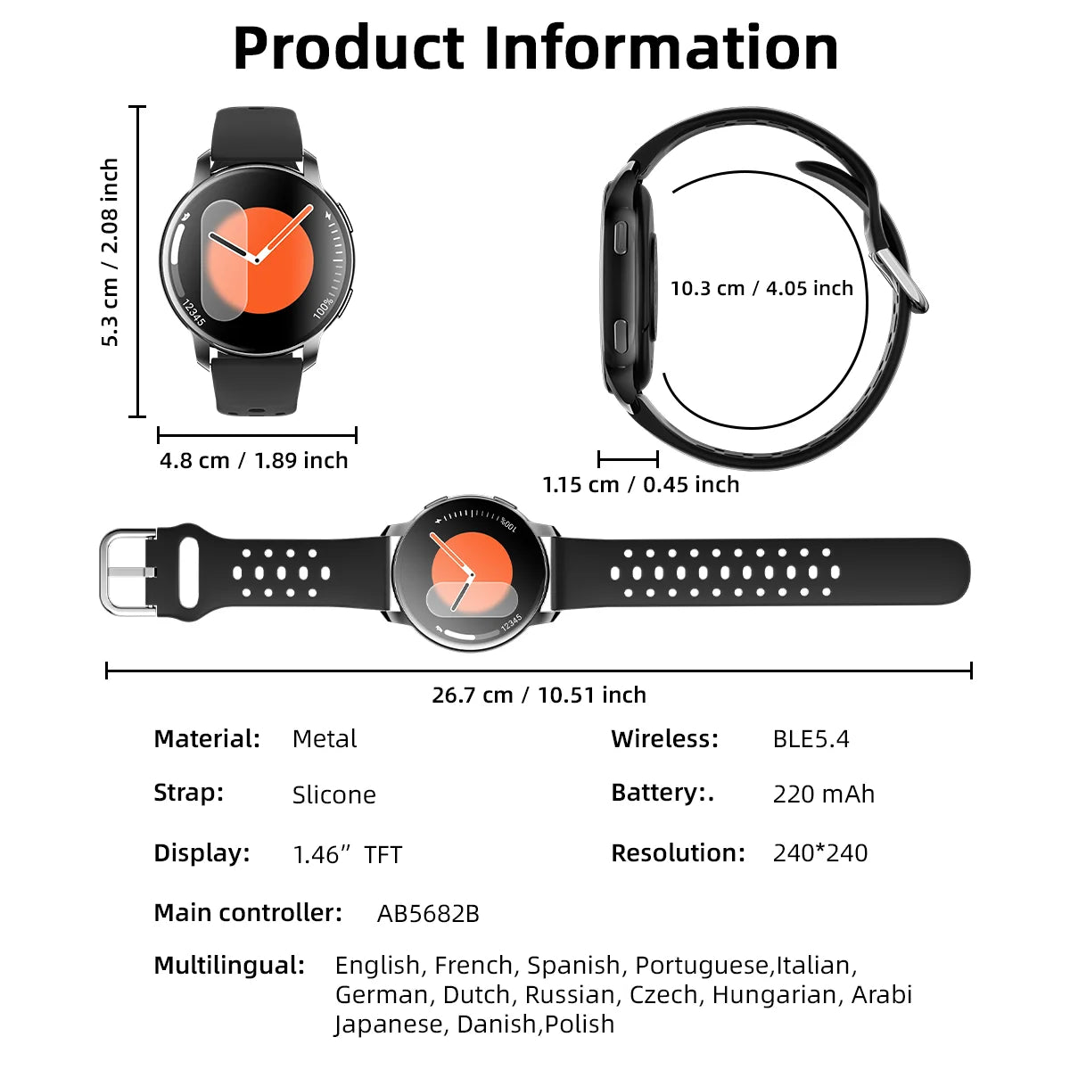 2026 Smart Watch for Men Women Bluetooth Call 1.46'' HD Display Fitness Tracker Heart Rate Sleep Monitor IP67 Waterproof Android