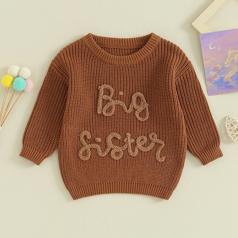 Lioraitiin Niños Niñas Suéter Letra Bordado Cuello Redondo Manga Larga Jerséis Otoño Ropa Niño Tops