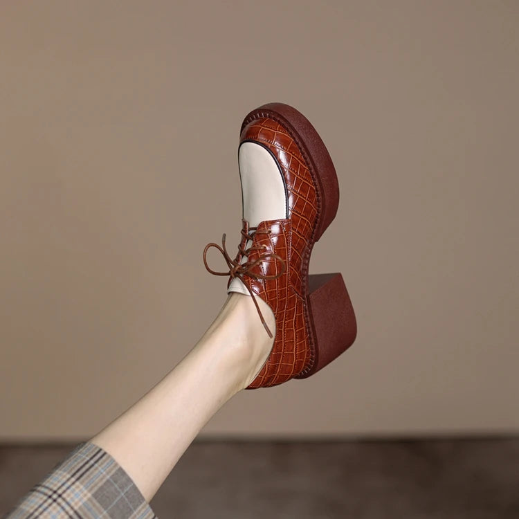 2024 New Spring Genuine Leather Women Shoes Casual Lace-up Loafers Round Toe Platform Shoes Shoes Woman Zapatos De Mujer Women
