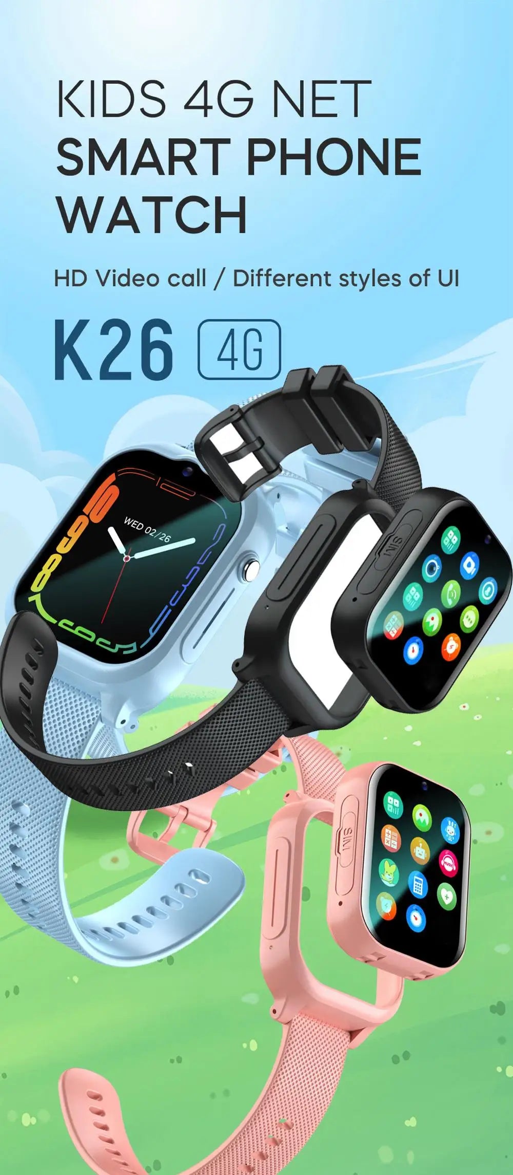 Kids 4G Video Call Chat Smart Watch Student 1.83" Waterproof GPS WIFI LBS Location 700Mah Battery Calculator Children Smartwatch