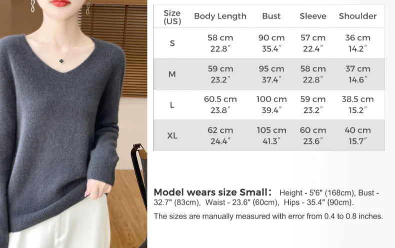 Fashion Pullover 100% Merino Wool Women Sweater V-Neck Long Sleeve Basic Jumper Spring Autumn Winter Clothing Knitwear Tops