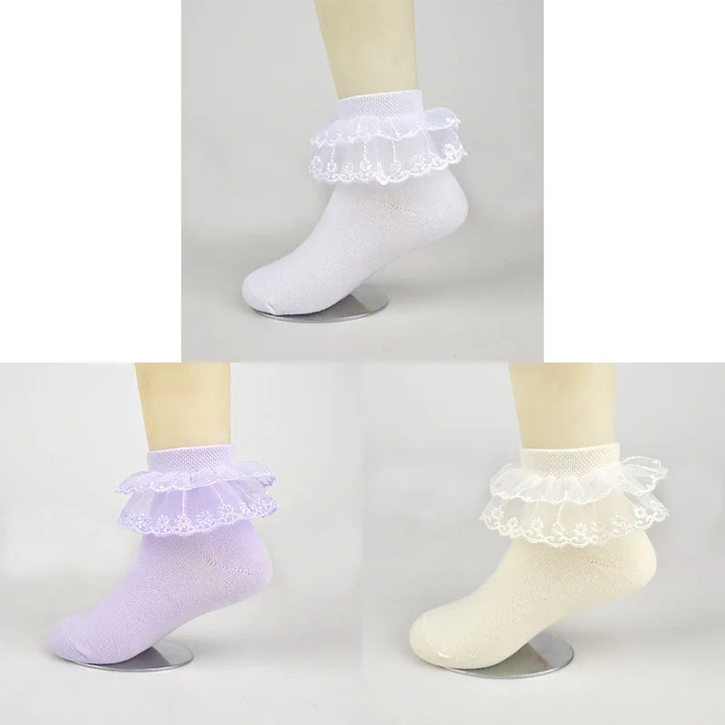 3 pares de calcetines transpirables de malla de princesa con volantes de encaje de algodón calcetín corto hasta el tobillo para niños blanco rosa azul bebé niñas niños pequeños