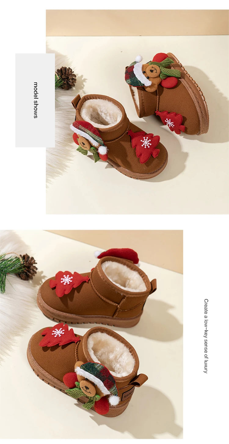 Kids Snow Boots Christmas Gift Children Short Boots with Thick Warm Fur 2025 Winter New Boys Girls Ankle Boots Round Toes Soft