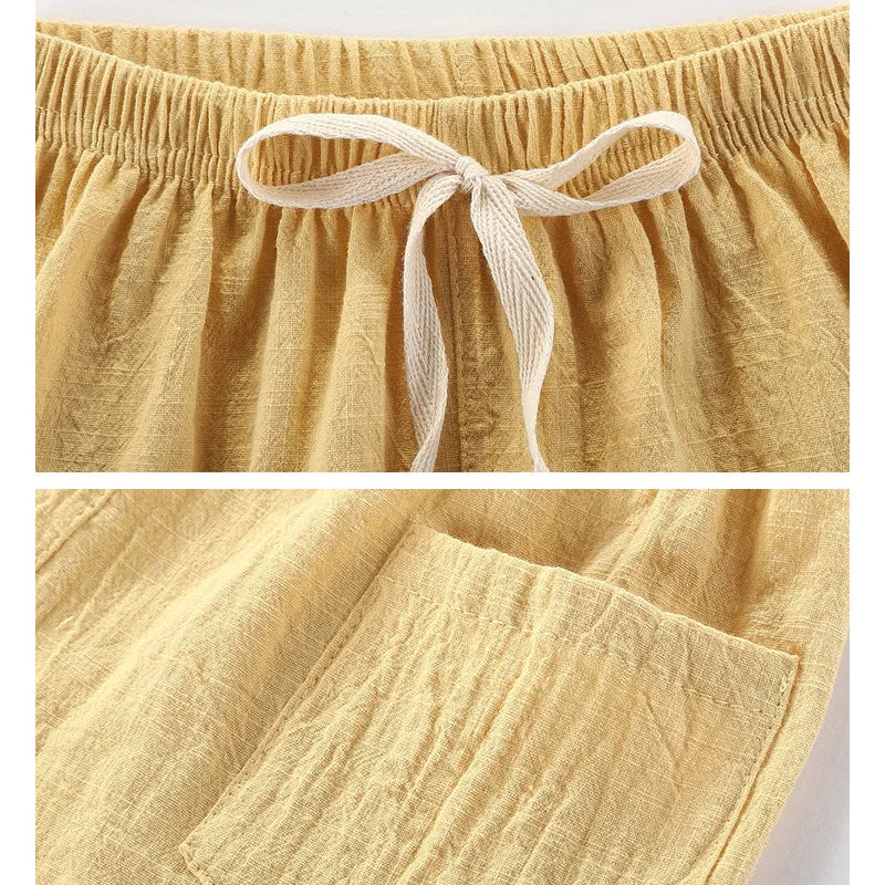 Teenage Boy Shorts 150 160cm Summer Clothing Cotton Linen Shorts Light Blue Black Red Children Shorts for Girls Toddler Clothes