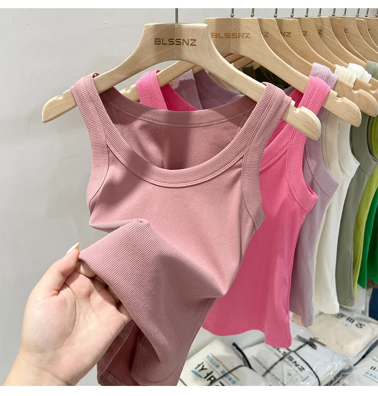 Women Solid Round Neck Ribbed Tank Top Camisole Women 2026 Summer Basic Elastic Tank Top O Neck Solid Tank Top
