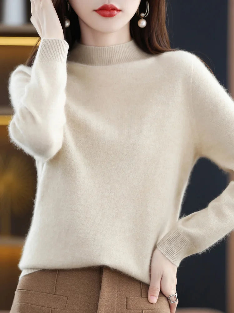 100% Merino Wool Cashmere Sweater Women Knitted Sweater Turtleneck Long Sleeve Pullovers Autumn Winter Clothing Warm Jumper Tops