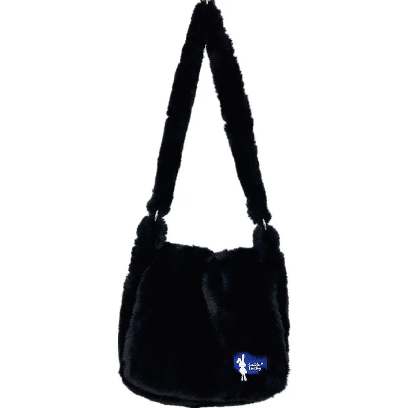 Ins Plush Women Messenger Bag Vintage Ladies Shoulder Crossbody Bags Large Capacity Students Girls Furry Tote Purse Handbags