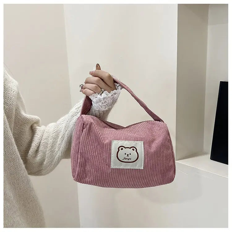 Bear Large Makeup Bag for Women Corduroy Cosmetic bag Make up Bags Zipper Pouch with handle Cosmetic Organizer Toiletry Bag