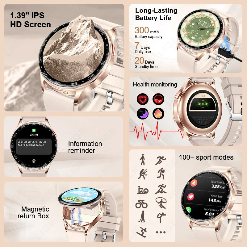 LIGE 2 In 1 TWS Headset Smart Watch 1.39" Women Men Sport Fitness Heart Rate Health Tracker Watches Earphone Music Smartwatch