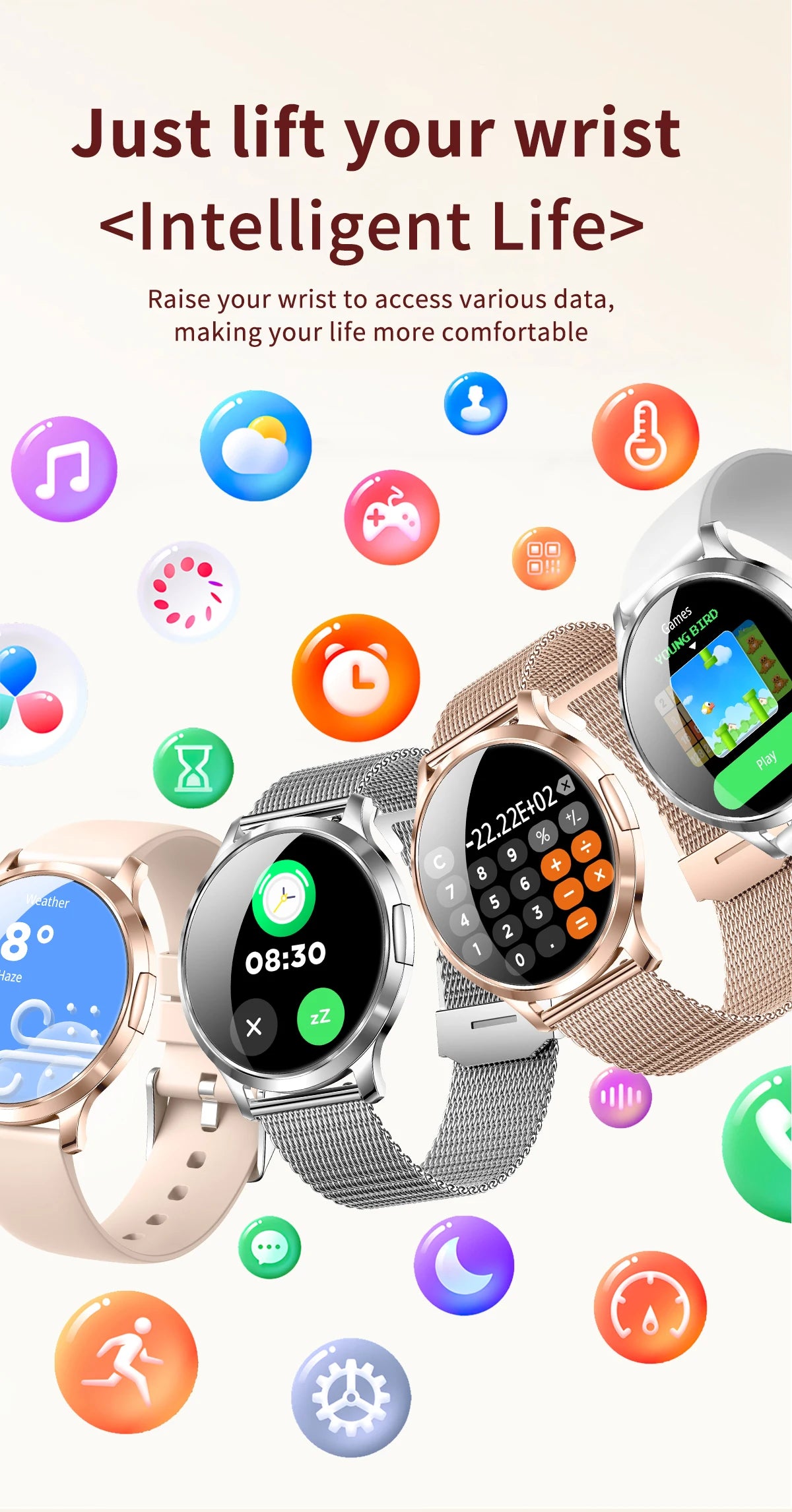 2026New Smart Watch For Women 466*466 AMOLED Display Fitness Monitor Bracelet Ladies' Gift BT Call Digital Clock For Android IOS