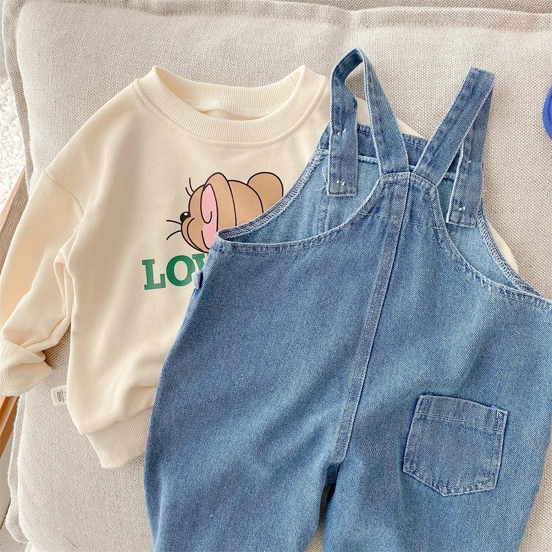 Nuevo Otoño niños Denim mono niño niño niña bolsillo suelto tirantes pantalones largos Jeans moda monos ropa