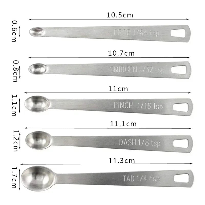 5Pcs/set Mini Measuring Spoon Set Stainless Steel Seasoning Dry And Liquid Ingredients Kitchen Mearure Tools Home Supplies