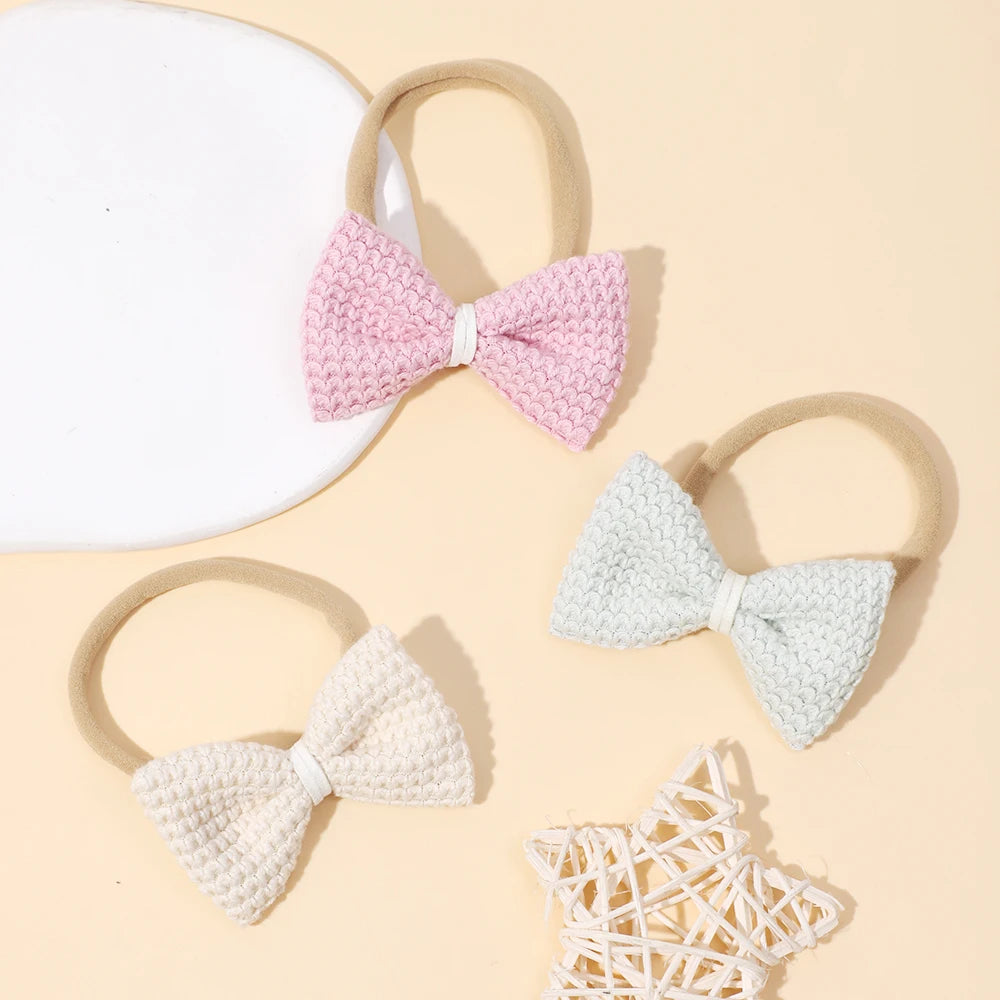 Waffle Baby Bows Headband For Girls Elastic Nylon Newborn Turban Hair Bands Toddle Hairband Kids Headwear Baby Hair Accessories