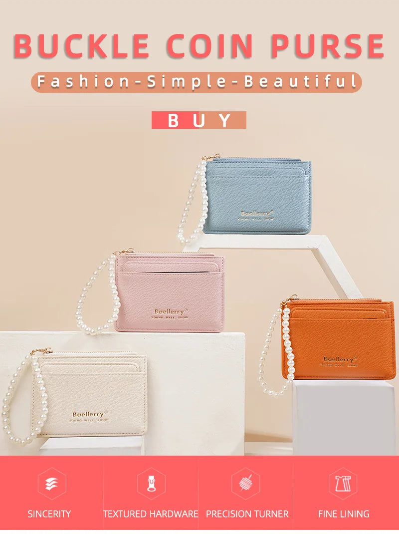 Fashionable Womens Card Case Ins Trend High Class Pearl PU Small Purse