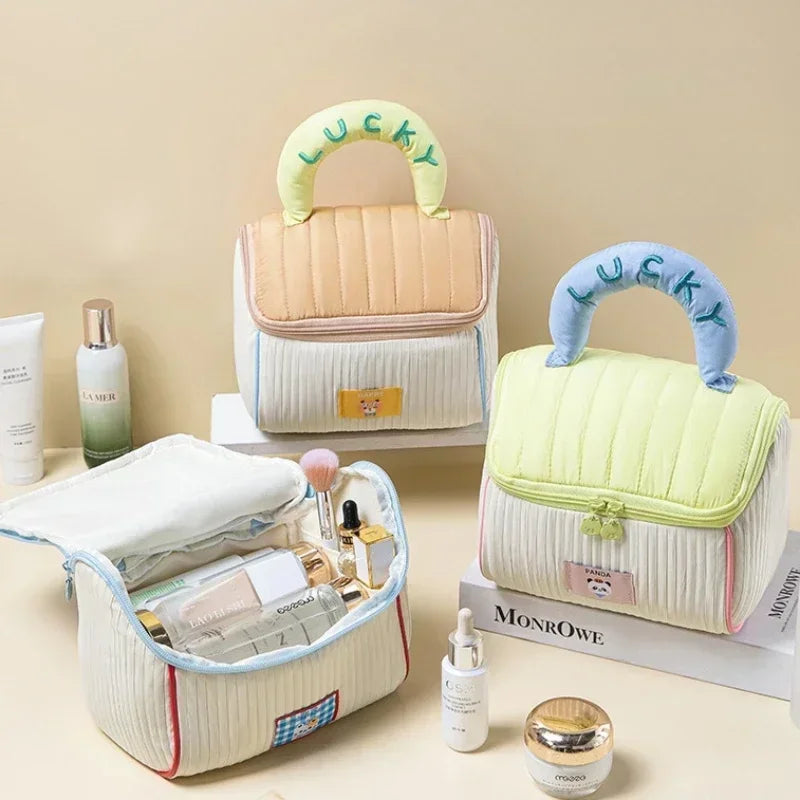 Makeup Bag Large Capacity Cartoon House Shape Toiletry Bag Cute Portable Handheld Storage Bags Travel Storage Organizer