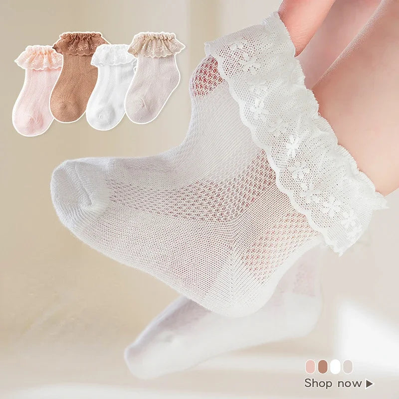 Baby Ruffle Socks Solid Color Cotton Breathable Mesh Socks for Baby Girls Newborn Infant Toddler Kids Socks