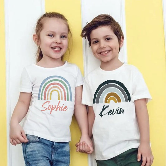 Camiseta personalizada de arcoíris con nombre, ropa para niños y niñas, camisas personalizadas para niños, camisetas para bebés, camisetas para niños pequeños