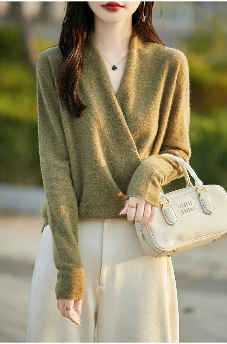 Women's Knitted Cashmere Sweater 100% Merino Wool Thickened Top Loose Long Sleeve Clothing Warm For Autumn And Winter YYY2442