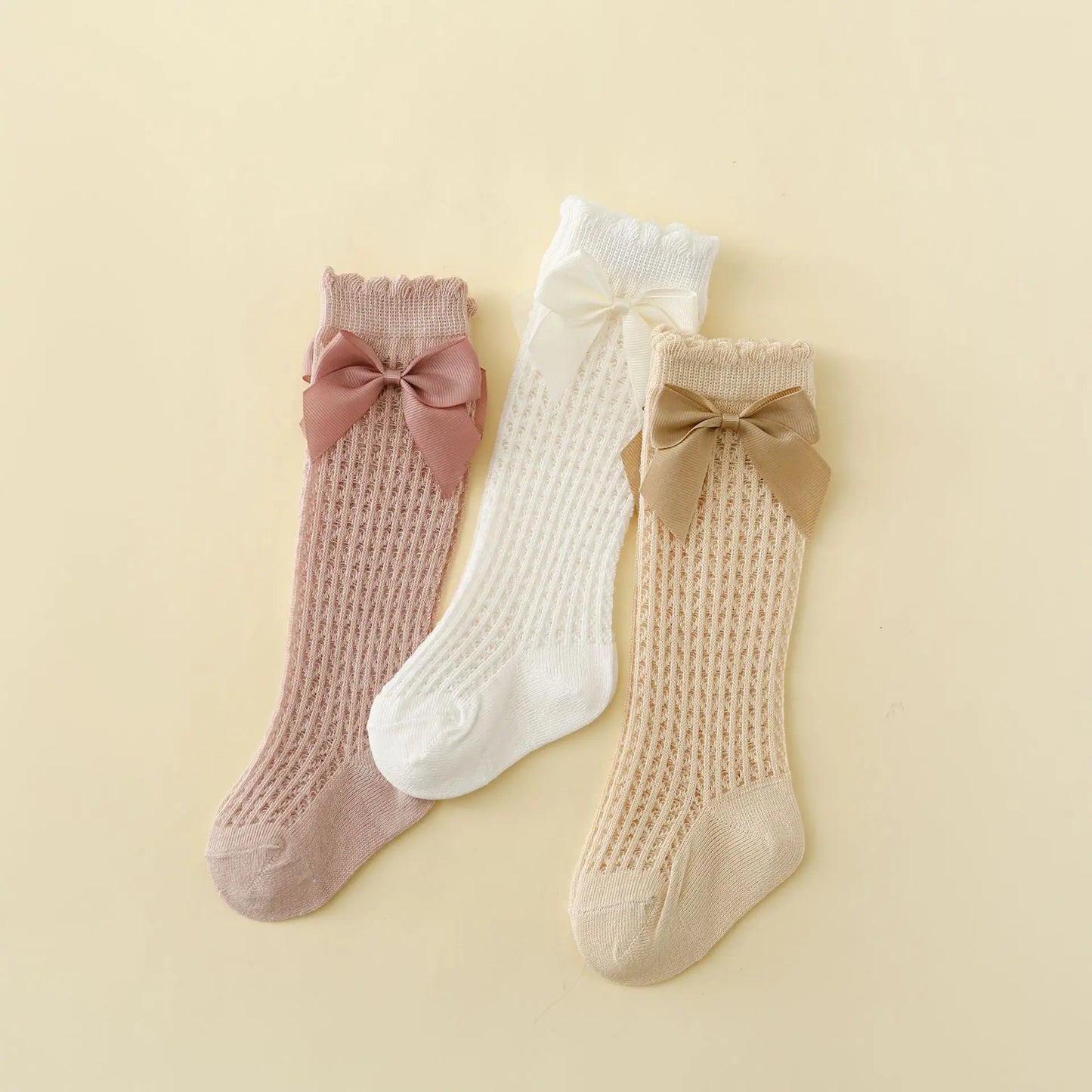 New Summer Infant Baby Socks Girls Newborn Mather Kids Cute Children's High Knee Bow Socks Toddler Non Slip Long Socks Cotton