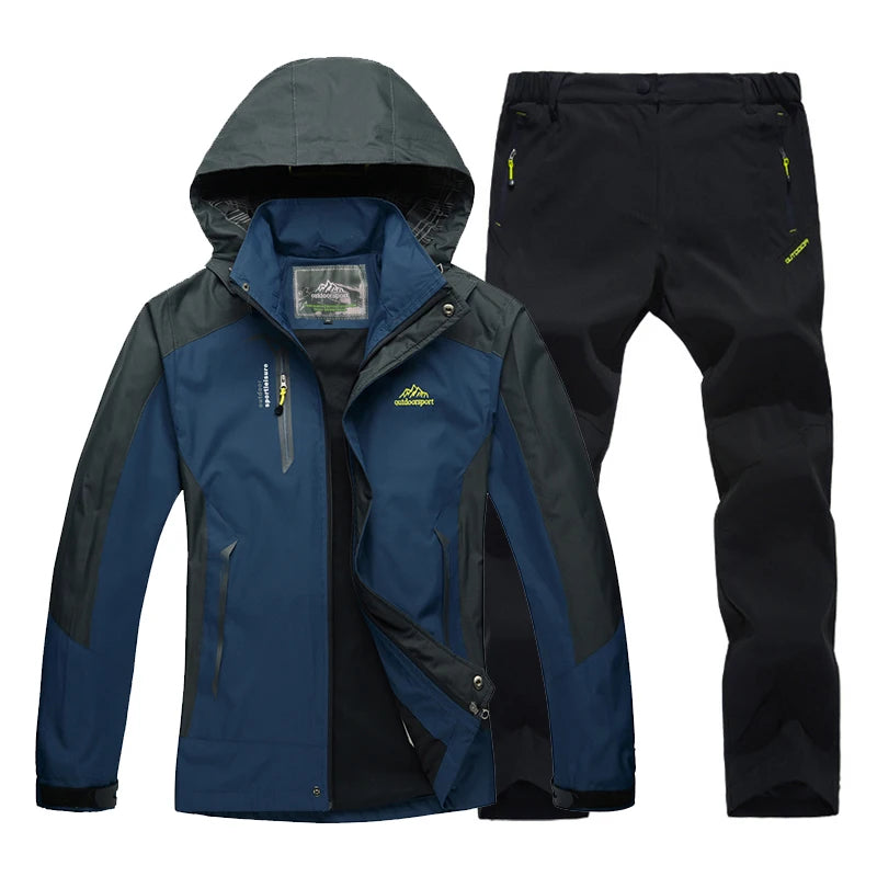 Trekking Outdoor Jackets for Men Autumn Classic Waterproof Rain Coats Hooded Camping Man's Rainwear Hiking Jacket and Pants