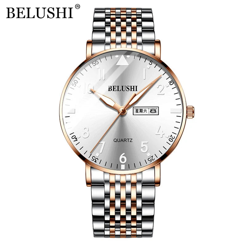 BELUSHI Fashion Luxury Men Watch Stainless Steel Waterproof Date Quartz Wristwatch Top Business Mens Watches Relogio Masculino