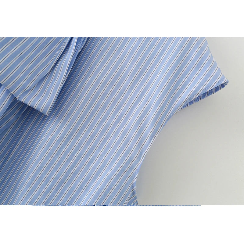 2026 New Women's Shirts Summer Fashion Striped Blouse Elegant Scarf Collar Office Women's Blouse Street Chic Young Tops