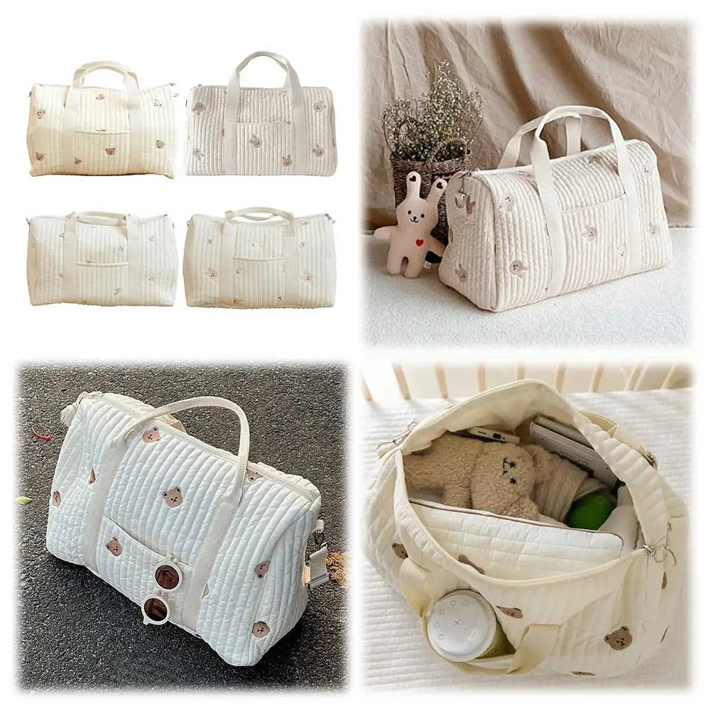 Baby Diaper Bag Embroidered Nappy Organizer Messenger Bag Cute Cartoon Shoulder Bag with Zipper Luggage Tote Bag for Travel