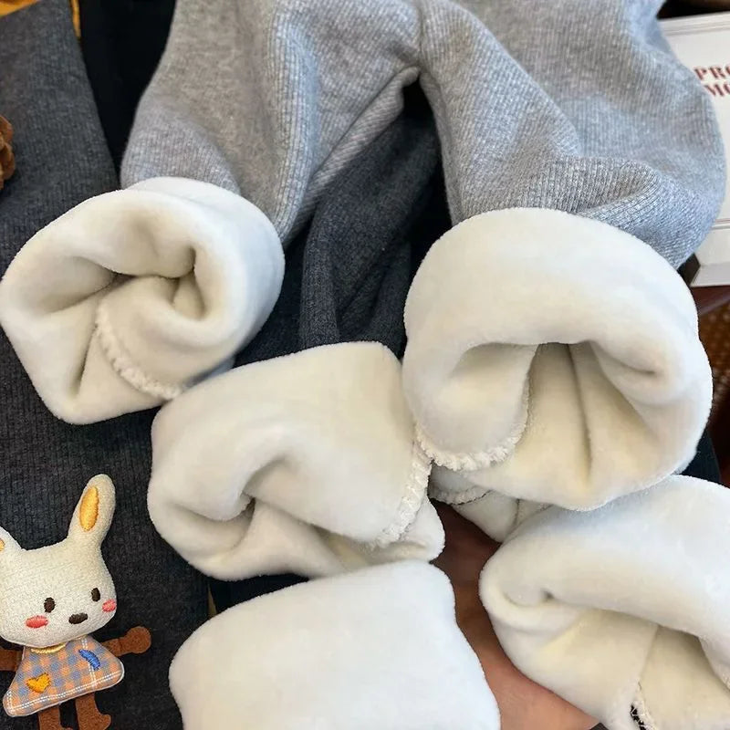 Girls' Fleece-lined Leggings for Autumn and Winter Thickened One-piece Fleece Pants for Kids Stylish Warm Pants for Baby